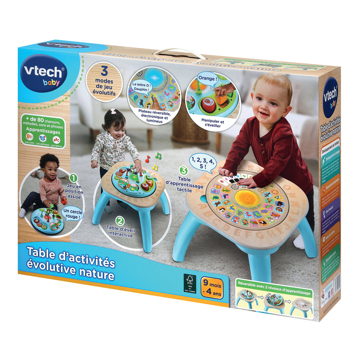 Table d'activités évolutive VTECH BABY - Nature - Jouet en bois certifié FSC - 9 mois a 4 ans
