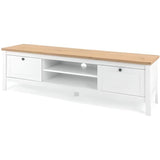 Meuble TV 2 tiroirs - Décor chene artisan et blanc - L 160 x P 45 x H 40 cm - BERGEN