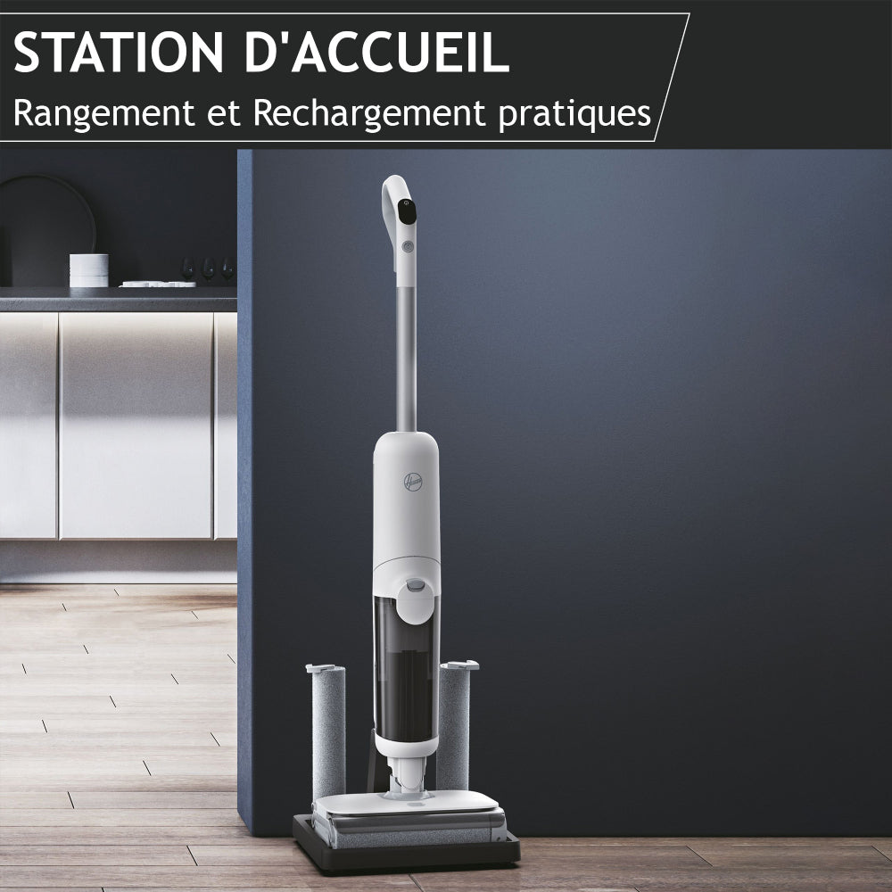 HOOVER HW500 - Aspirateur Balai Laveur sans Fil Eau et Poussiere - Double Rouleau - Moteur Haute Performance 230W