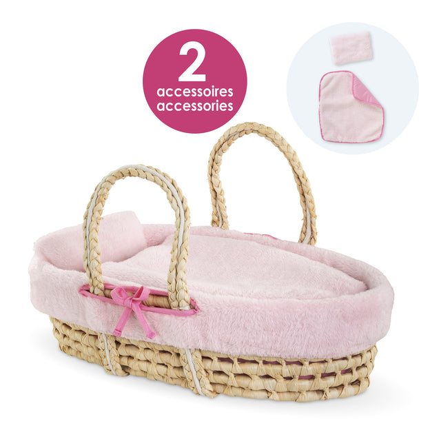 Accessoires poupons - COROLLE - Ensemble Couffin Peluche Rose - pour poupons 36 et 42 cm - des 3 ans