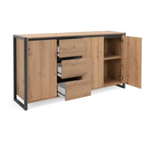 DENVER Buffet 3 portes 3 tiroirs - Décor chene artisan / Anthracite - L 160 x P 40 x H 88 cm