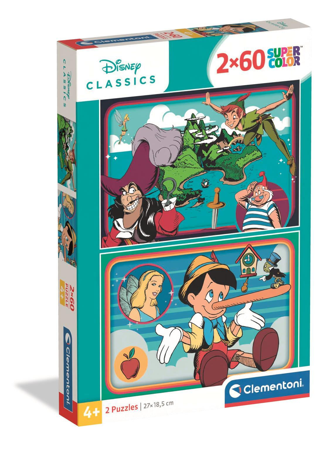 Puzzle Enfant Disney Classic 2x60 pieces Walt Disney, Fabriqué en Italie, 24823, Clementoni