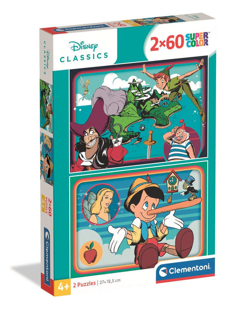Puzzle Enfant Disney Classic 2x60 pieces Walt Disney, Fabriqué en Italie, 24823, Clementoni