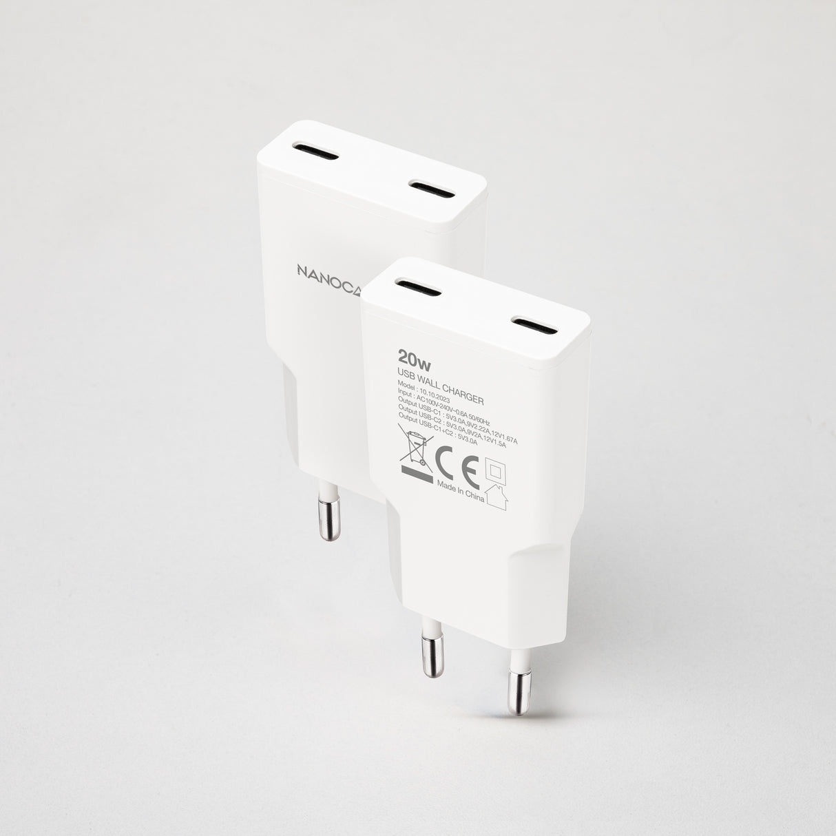 Chargeur secteur Nanocable 2x USB-C 20W (Blanc)