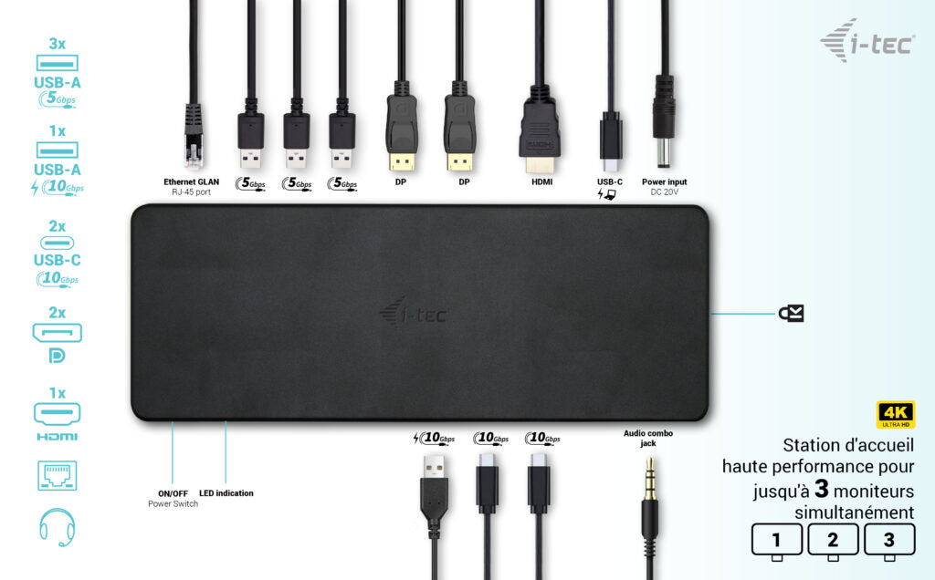 Station d'accueil portable USB-C 3.2 I-Tec Docking Station Gen 2 Pro (Noir)
