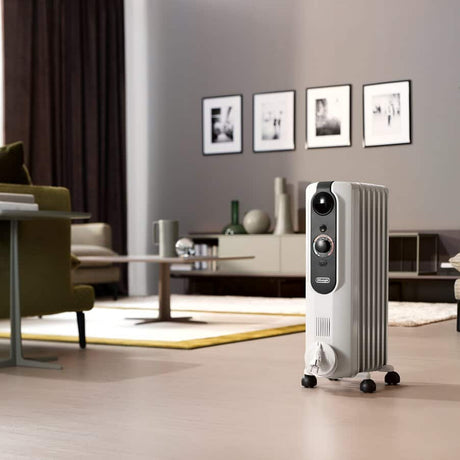 Radiateur bain d'huile - DELONGHI - 1500 W - Jusqu'a 45 m2 - Mobile - Fonction anti-gel - Gris