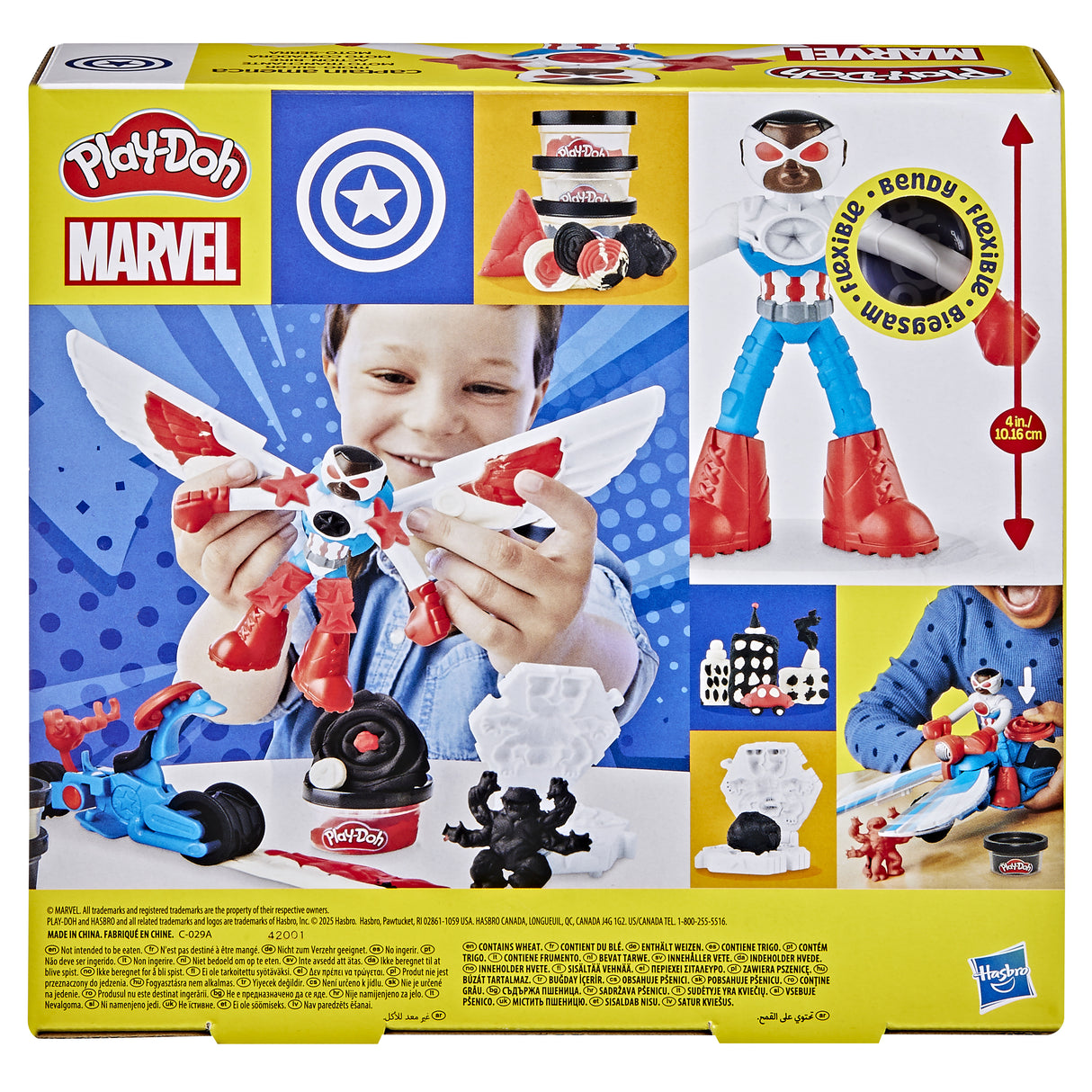 Play-Doh Captain America, coffret Moto tranchante avec figurine flexible, 3 accessoires et pâte a modeler, des 4 ans, Marvel