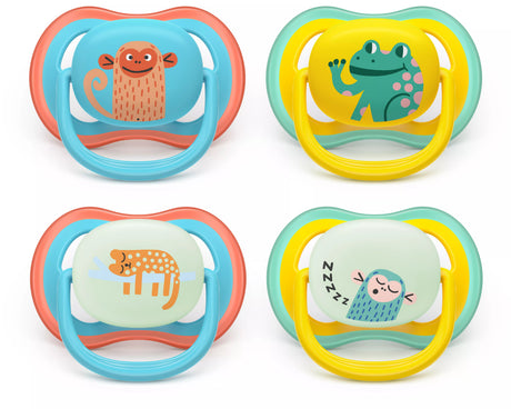 Lot de 4 sucettes Pacifier ultra air - PHILIPS AVENT - SCF087/27 - Jour et nuit - Sans BPA - 18 mois et  + - Vert / Orange