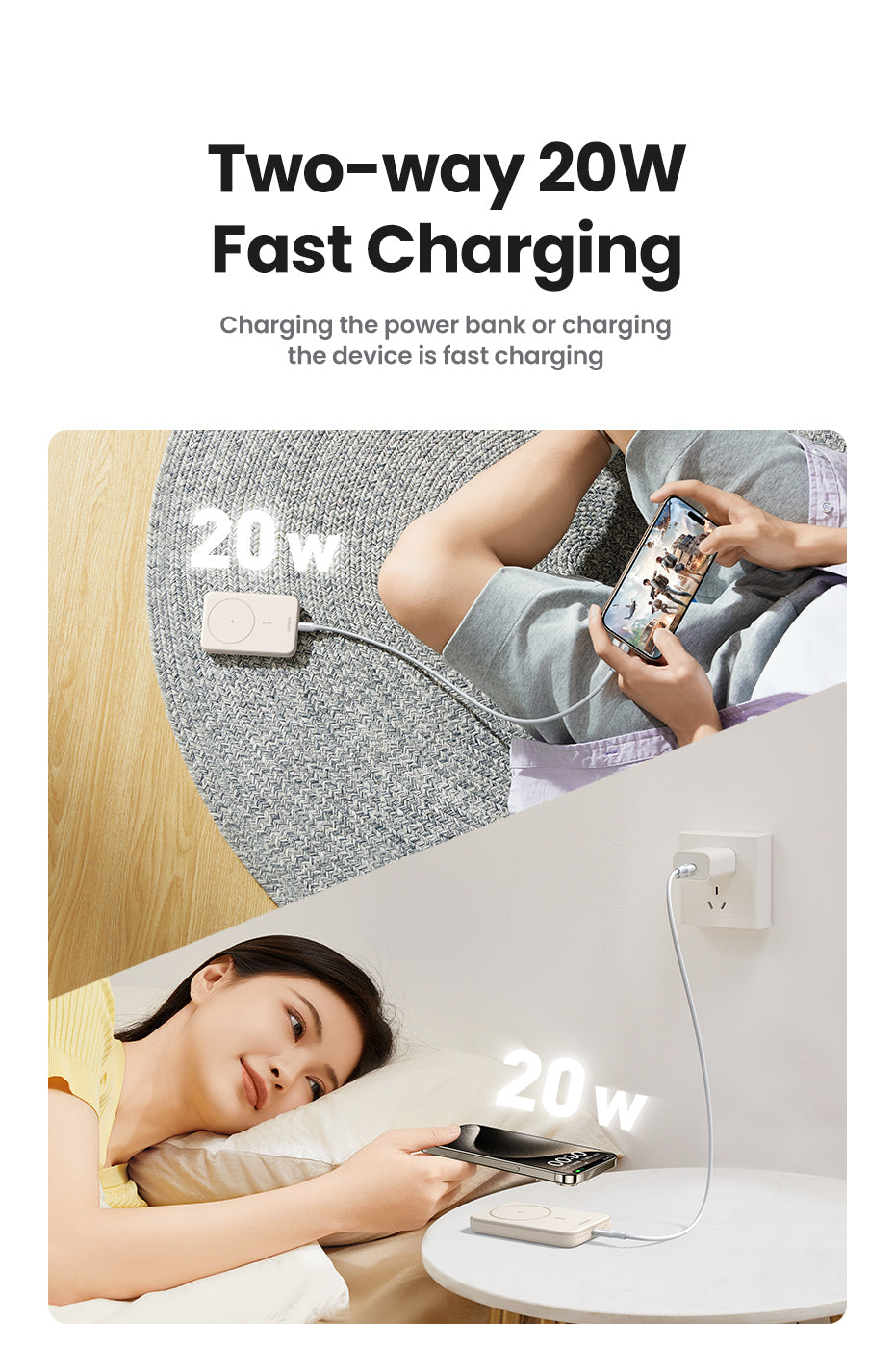 Batterie externe - UGREEN - 10,000 mAh - MagSafe - 20W - Creme