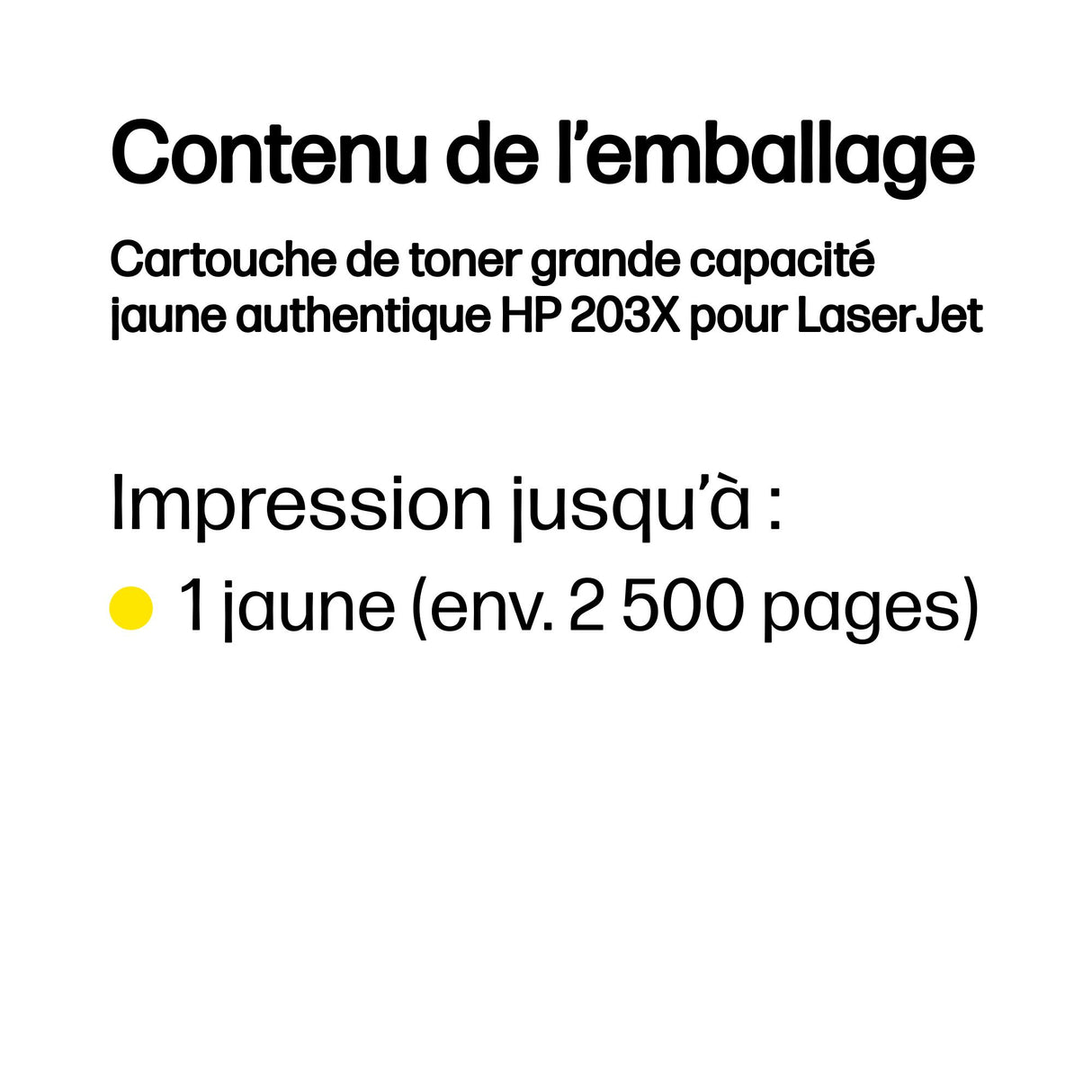 Cartouche de toner jaune HP 203X LaserJet grande capacité authentique pour HP Color LaserJet Pro M254/M280/M281