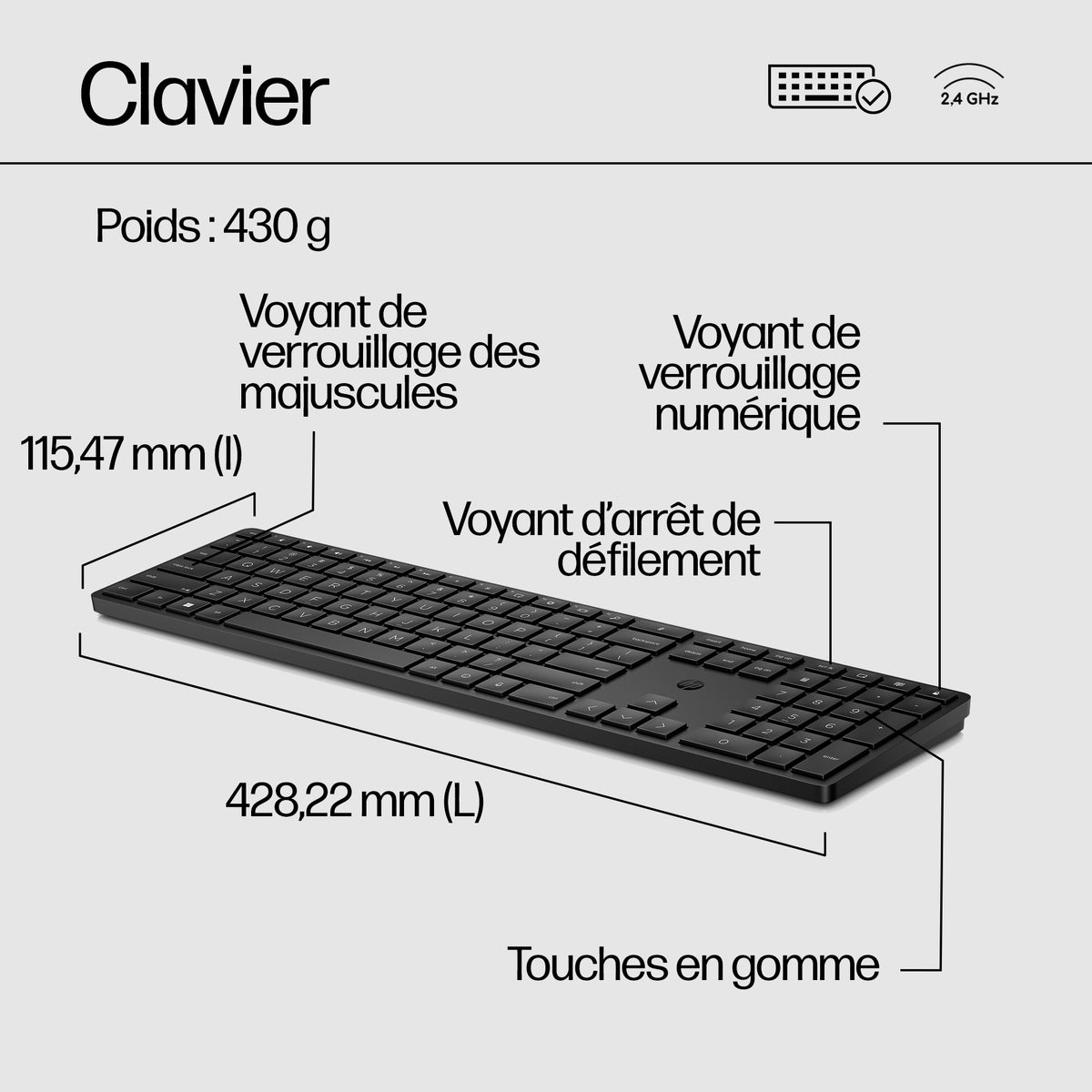 Ensemble Clavier Souris sans fil HP 650 - AZERTY - Noir