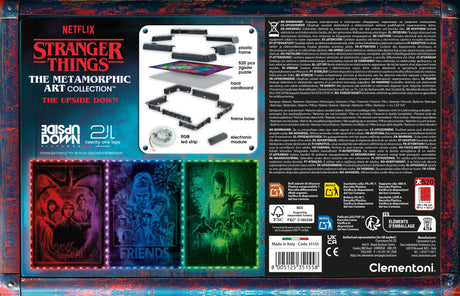 Puzzle Cadre Lumineux Le Monde a l'Envers - CLEMENTONI - Stranger Things - 520 pieces - Effets Visuels LED - 14 Ans -Série Netflix