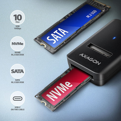 Adaptateur USB-C 3.2 Axagon ADM2-CM vers M.2 S-ATA/NVMe auto-alimenté