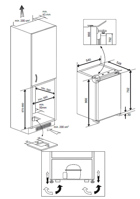 Réfrigérateur BEKO - B1854N - Table top - intégrable - 110 L (97L+13L) - 86x55x55 cm