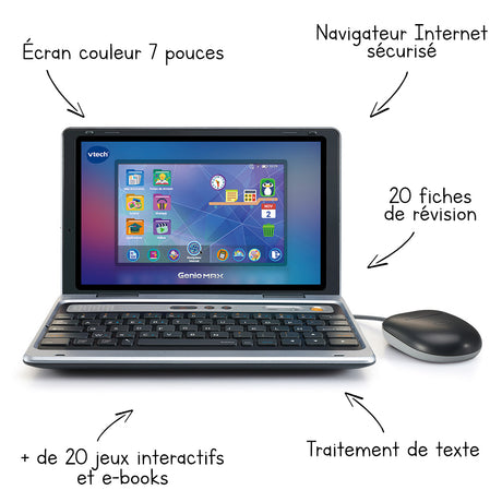 Ordinateur pour enfant VTECH GENIO MAX (écran 7) avec 10 jeux sur les métiers - Mixte - 5 a 12 ans