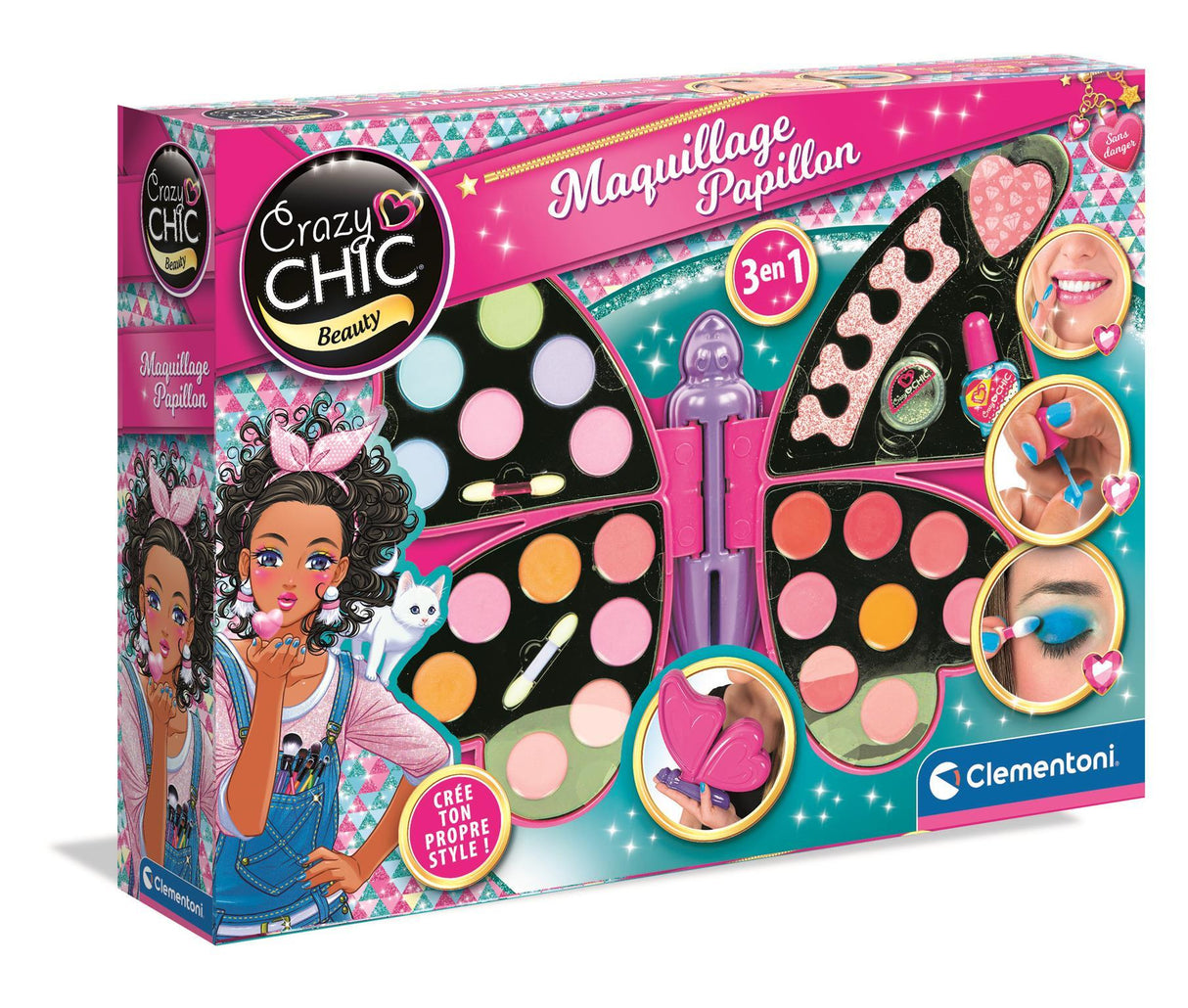 Palette de maquillage papillon - Clementoni - Fards a paupieres, rouges a levres, vernis a ongles