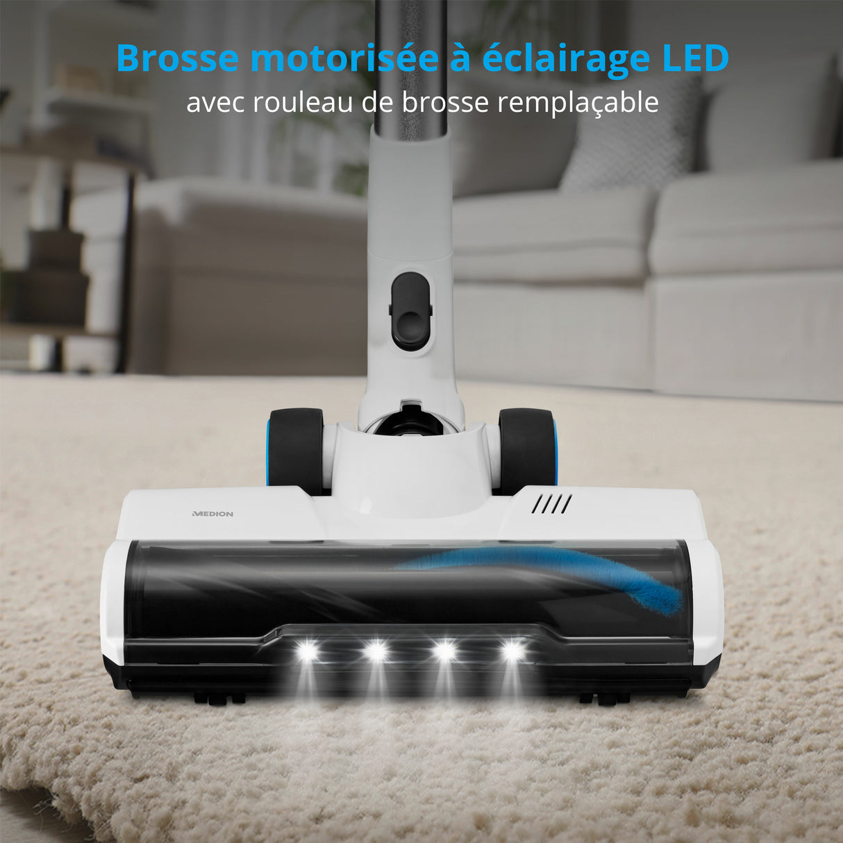 MEDION P250 - Aspirateur Balai sans Fil - Puissance 2.200 mAh - Léger : 2.1 Kg - 3 modes de Nettoyage