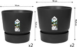 ELHO Lot de 2 pots de fleurs rond Greenville - Ø14xH13,4 cm et Ø16xH15,3 cm - 7 L - Noir