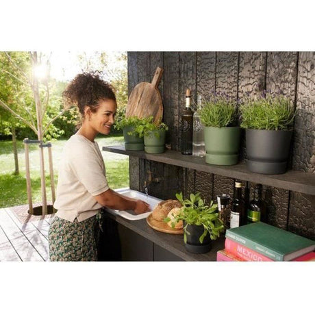 ELHO Lot de 2 pots de fleurs rond Greenville - Ř14xH13,4 cm et Ř16xH15,3 cm - 7 L - Noir