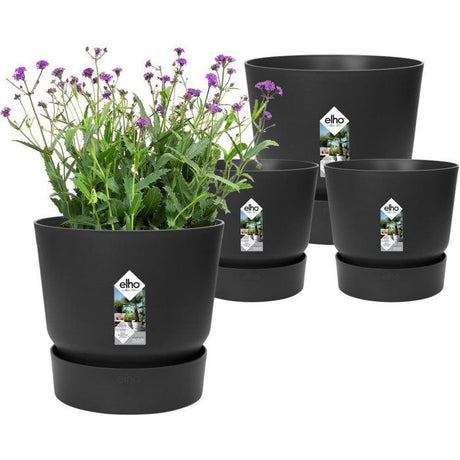 ELHO Lot de 2 pots de fleurs rond Greenville - Ř14xH13,4 cm et Ř16xH15,3 cm - 7 L - Noir