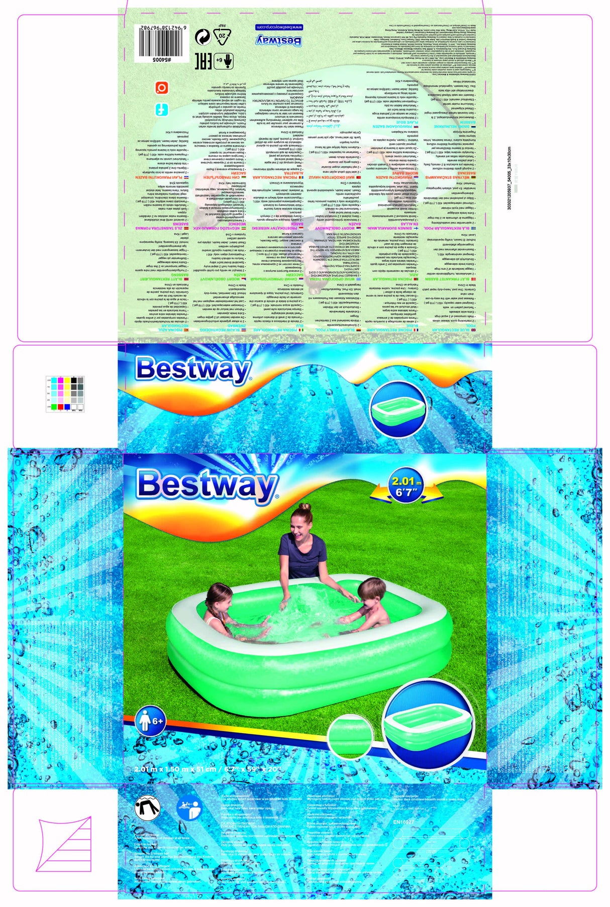 Piscine gonflable pour enfants- Bestway - Rectangulaire  - 201 x 150 x 51 cm - Bleu