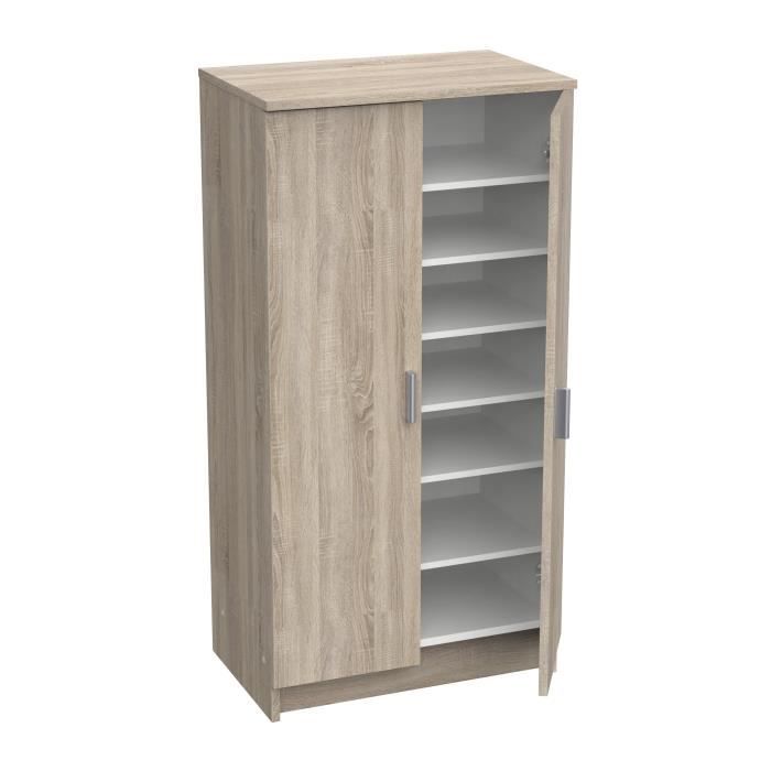 ARMOIRE a USAGES MULTIPLES CORONA - Armoire auxiliaire a 2 portes, Range-chaussures moderne, cm 55x36h108, Chene
