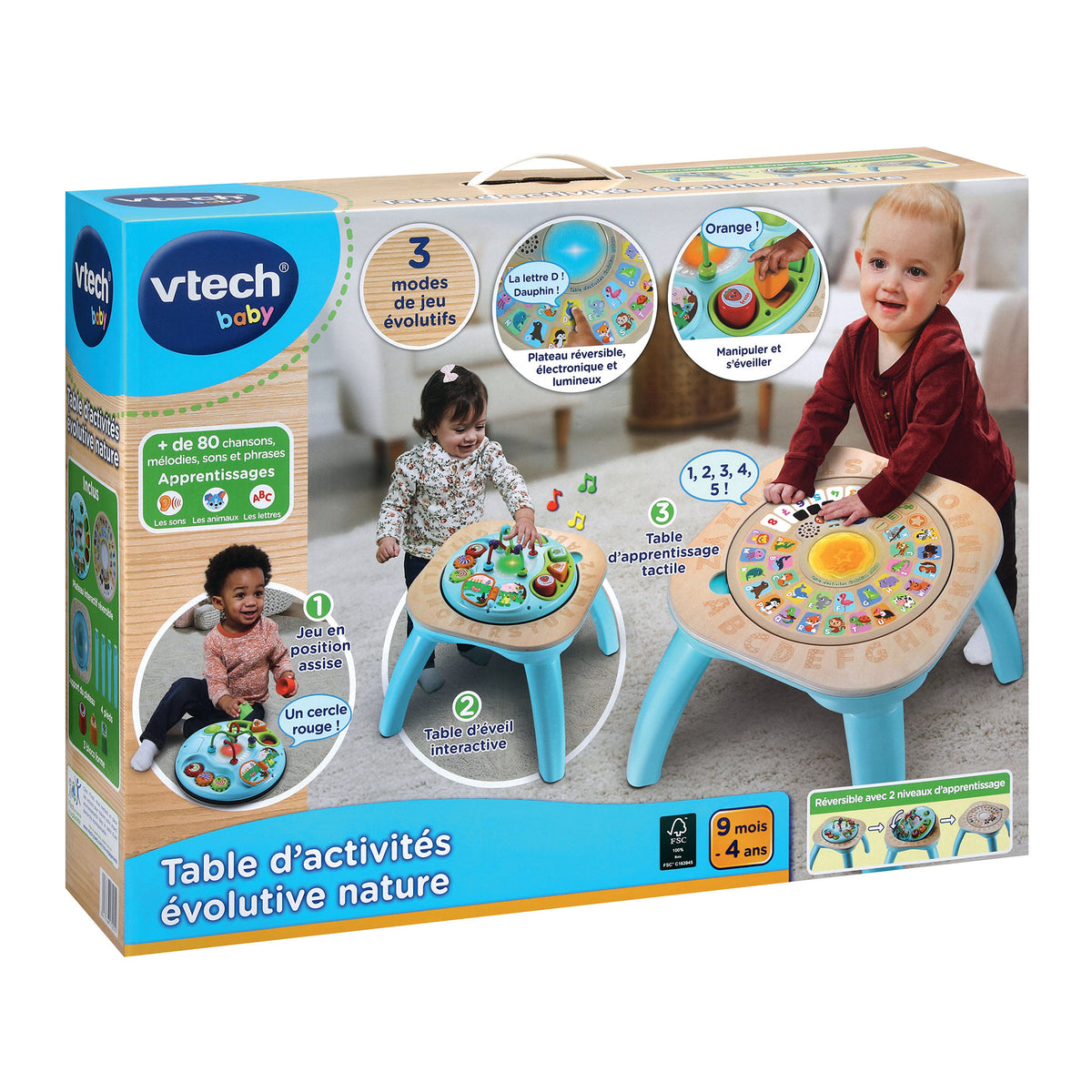 Table d'activités évolutive VTECH BABY - Nature - Jouet en bois certifié FSC - 9 mois a 4 ans