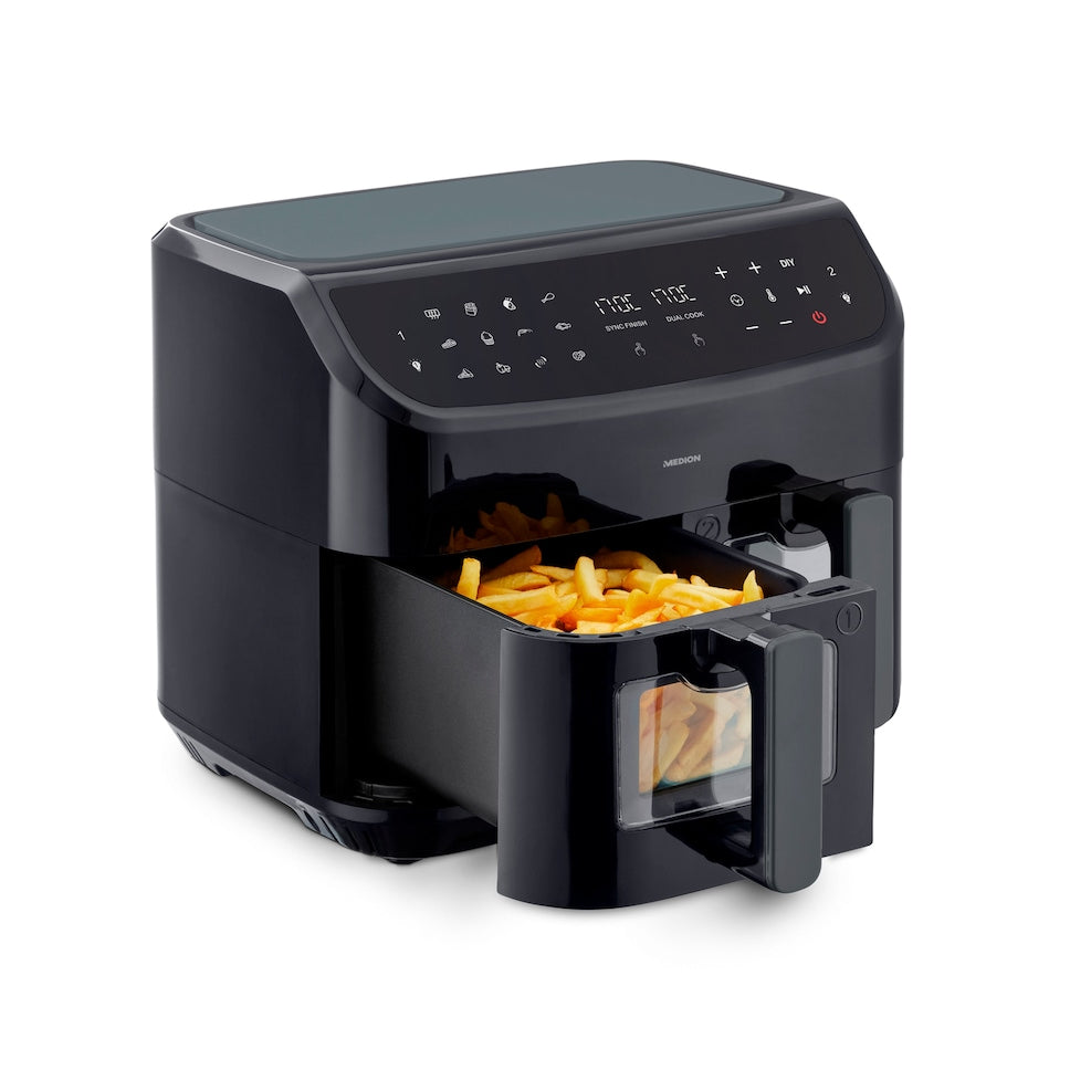 Friteuse a Air Chaud - MEDION - P20 XXL Twin - 2600 W - 2 paniers - 9 programmes - Noir