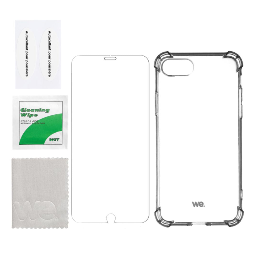 WE PACK verre trempé et coque de protection transparente IPHONE 7 / 8 / SE 2020