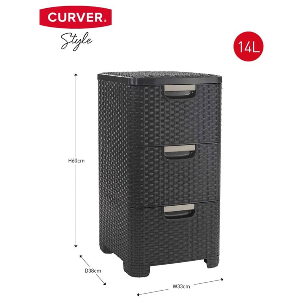 Curver Armoire à tiroirs Style 3x14L Anthracite