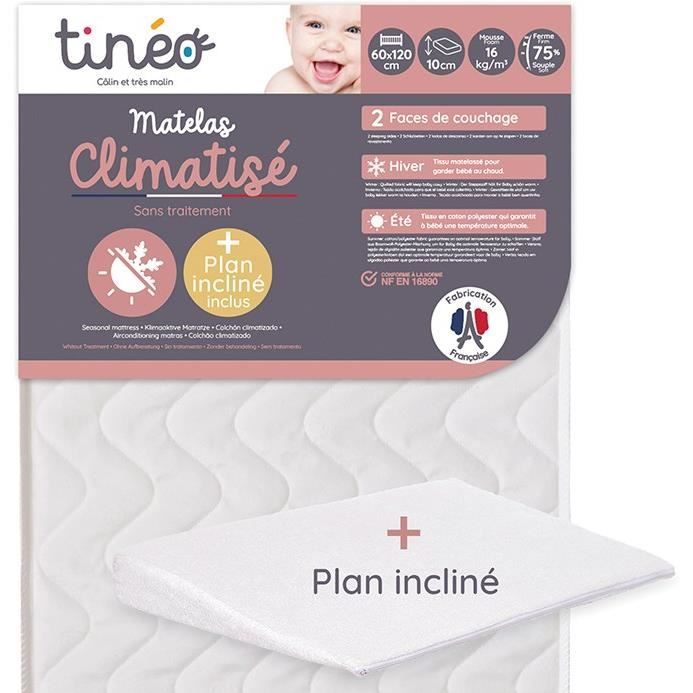 TINEO Air-conditioned Mattress 60x120 cm - Thickness 10 cm - Delivered with a 15° inclined plane