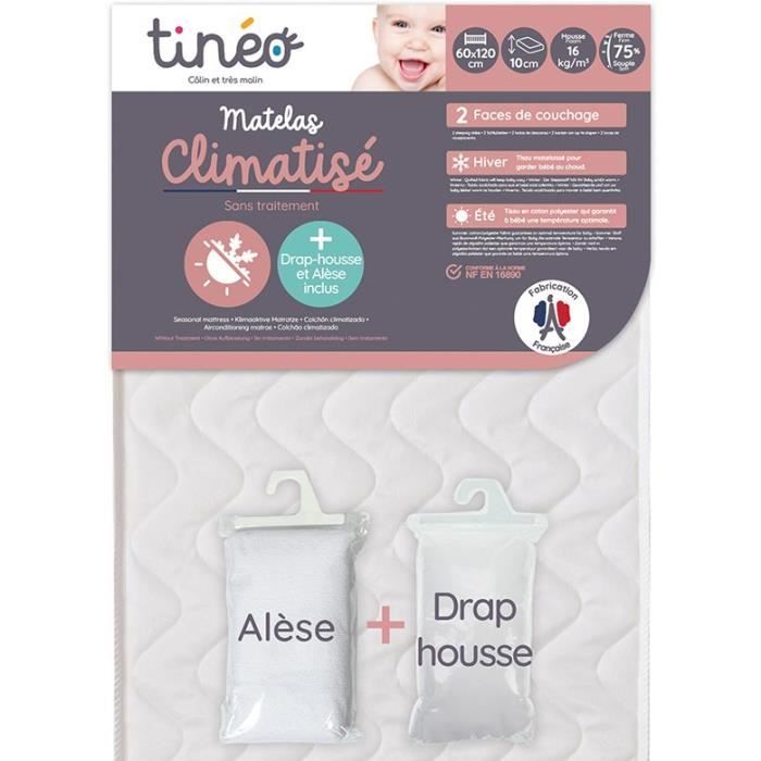 TINEO Air-conditioned Mattress 70x140 cm - Thickness 10 cm - With fitted sheet and mattress protector