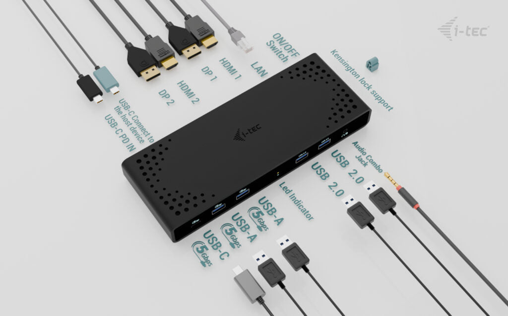 Station d'accueil portable USB-C 3.1 I-Tec Universal Dual 4K (Noir)