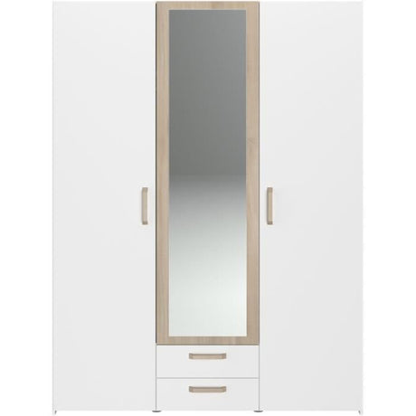 Chambre complete adulte - DREAM - Lit 140x190/200 cm + 2 chevets + armoire - Décor blanc et chene - PARISOT