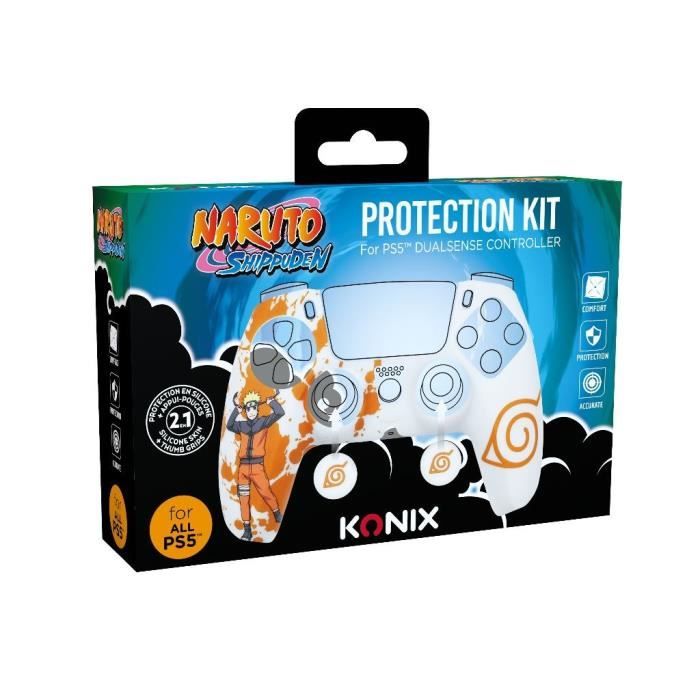 Coque de Protection - KONIX - Pour manette DualSense PS5 - Silicone - Appuie-Pouces - Motif Konoha et Naruto - Blanc