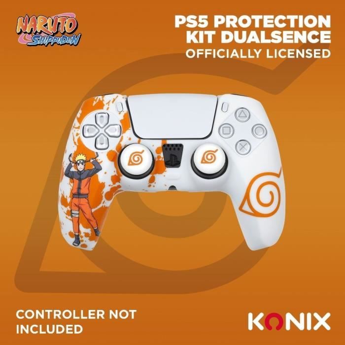 Coque de Protection - KONIX - Pour manette DualSense PS5 - Silicone - Appuie-Pouces - Motif Konoha et Naruto - Blanc