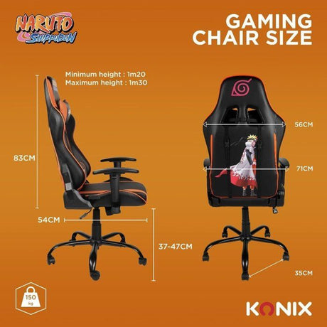 Chaise de bureau gaming premium - KONIX - Naruto Hokage Shippuden - Inclinaison 150° - Cuir - Coussin lombaires et cervicaux