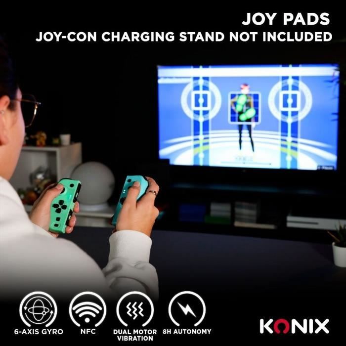 Manettes Joypads - Nintendo Switch et Switch OLED - KONIX - Autonomie 8 h - Fonction vibration - Vert et bleu