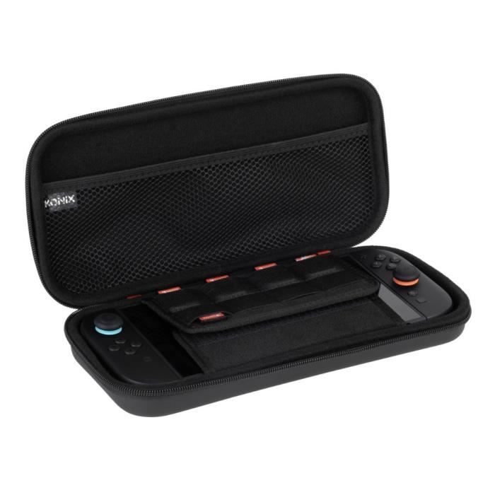 Housse de protection et transport - KONIX - Console Nintendo Switch 2 - Filet rangement accessoires - 8 compartiments jeux - Noir