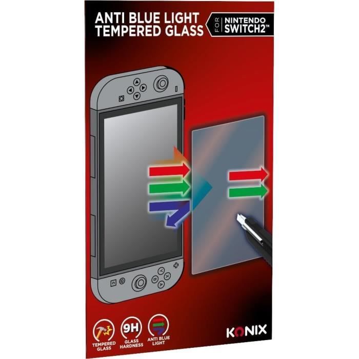 Protection d'écran en verre trempé - KONIX - Nintendo Switch 2 - Anti-lumiere bleue - Anti-bulle - Indice de dureté 9H - Transparent