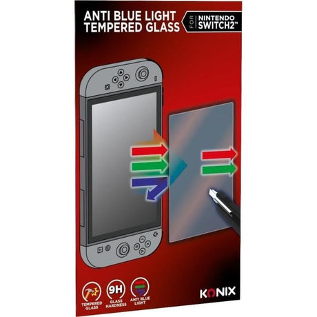 Protection d'écran en verre trempé - KONIX - Nintendo Switch 2 - Anti-lumiere bleue - Anti-bulle - Indice de dureté 9H - Transparent