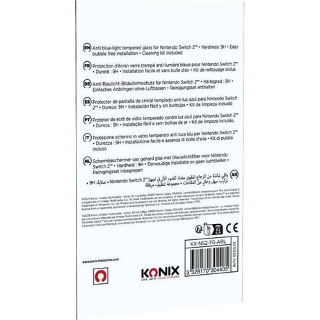 Protection d'écran en verre trempé - KONIX - Nintendo Switch 2 - Anti-lumiere bleue - Anti-bulle - Indice de dureté 9H - Transparent