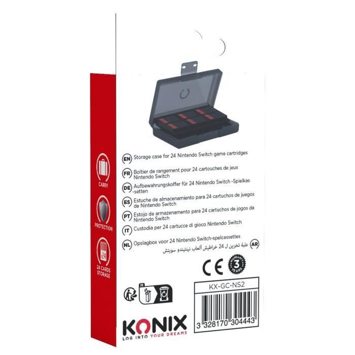 Boîtier de protection et transport - KONIX - Pour cartouches de jeux Nintendo Switch 2 - Antichoc - 24 rangements - Noir