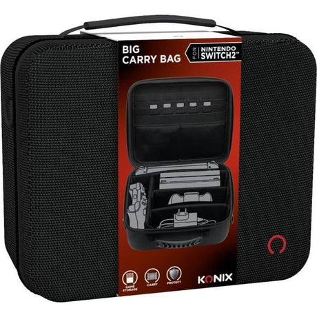 Sacoche de protection et transport - KONIX - Big Carry Case Nintendo Switch 2 - Rangement accessoires - 14 compartiments jeux - Noir