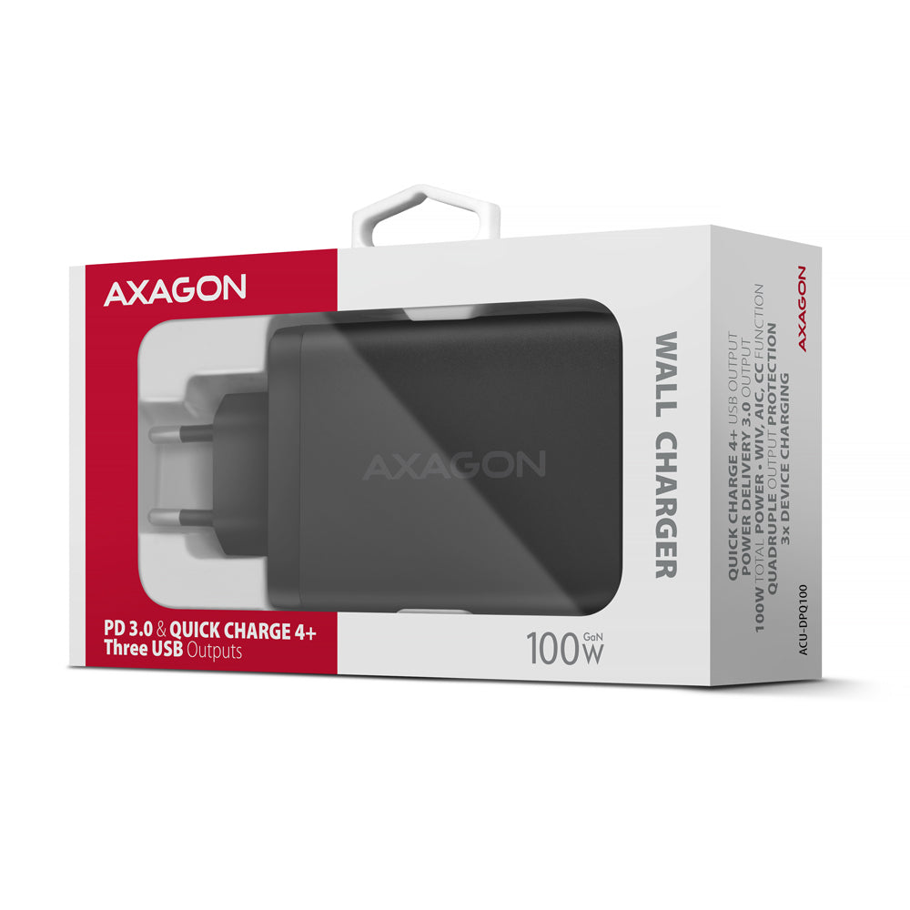 Chargeur secteur Axagon 2x USB-C + 1x USB-A 100W (Noir)