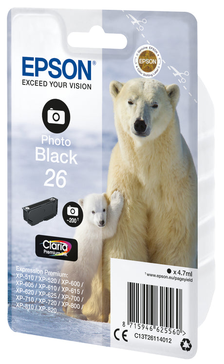 EPSON Cartouche d'encre T2611 Noir photo - Ours Polaire (C13T26114010)