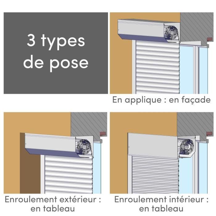 Volet roulant H155 x L120 cm PVC recoupable en largeur et hauteur - Manoeuvre Èlectrique radio - Coloris Blanc -