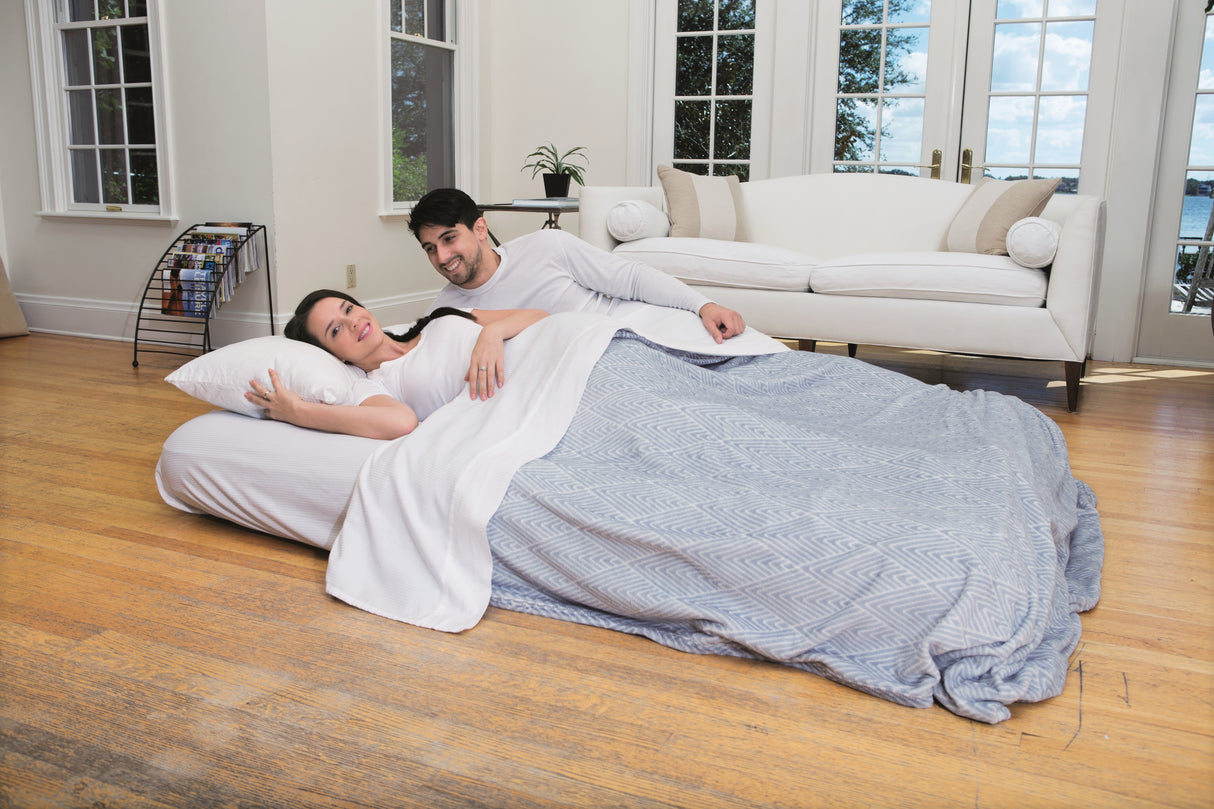 BESTWAY Matelas gonflable floqué Horizon Double + Pompe électrique Sidewinder + Sac – 2 places – Bleu