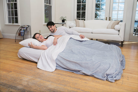BESTWAY Matelas gonflable floqué Horizon Double + Pompe électrique Sidewinder + Sac – 2 places – Bleu