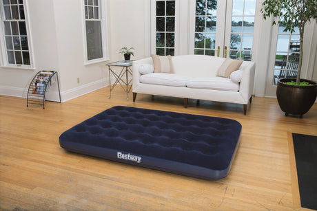 BESTWAY Matelas gonflable floqué Horizon Double + Pompe électrique Sidewinder + Sac – 2 places – Bleu